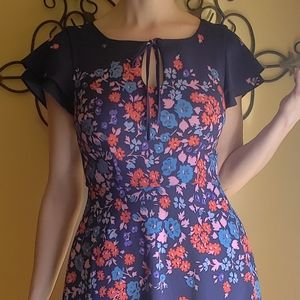 Modcloth Navy Blue and Flowers Dress, Sz S
